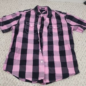 Tommy Hilfiger Pink and Black Plaid Shirt
